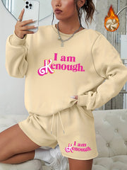 2 Piece Set Women's Slogan Print Sweatshirt & Shorts