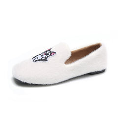 Women's Cat Embroidered Faux Fur Moccasin Slip-On Shoes