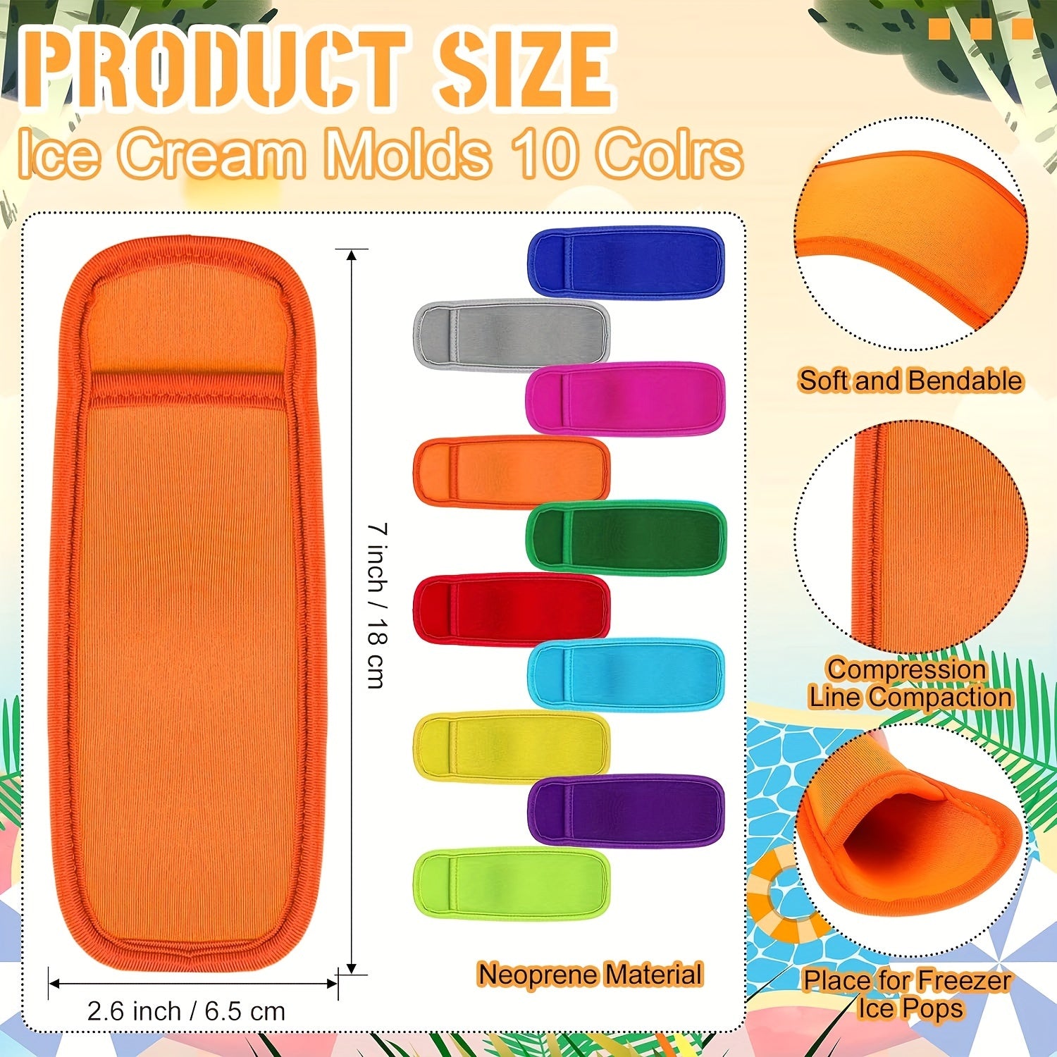 10 Reusable Popsicle Bags Colorful Ice Pop Sleeves for Outdoor Camping