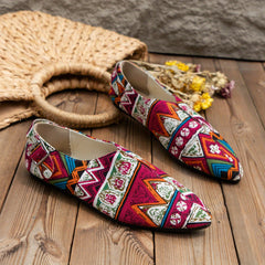 Women's Tribal Flat Shoes Pointed Toe Slip-On Canvas Casual Lightweight Flats