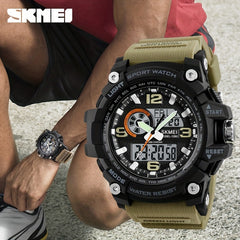 Waterproof Dual Time Electronic Watch Military Outdoor Stopwatch LED Sports