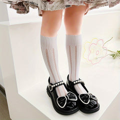 Girls Stripe Pattern Hollow Out Knee High Socks Kids Stockings