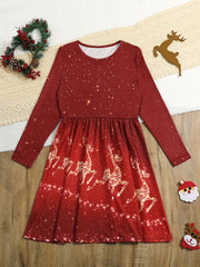 Girls Reindeer Graphic Long Sleeve Dress for Spring Fall