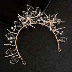 Golden Floral Rhinestone Bridal Headband