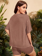 Casual Solid Two piece Set Short Sleeve T shirt & Skinny Shorts