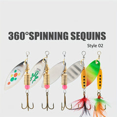5pcs Sequin Spinner Fishing Lure Feathered Hard Bait Treble Hook