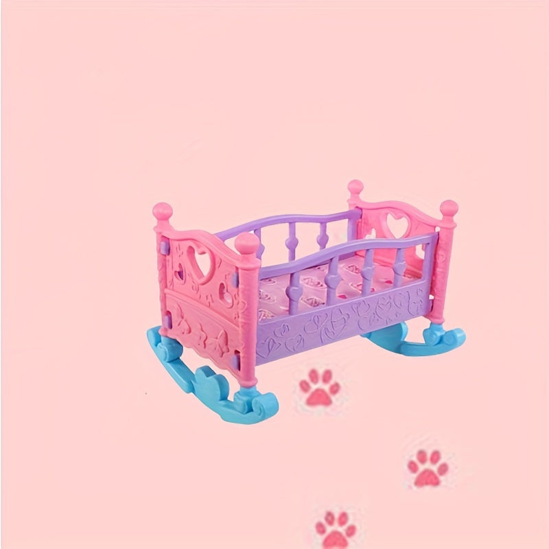 Pink Rubber Doll Cradle Bed Soft and Adorable Playhouse Furniture for Girls