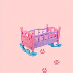 Pink Rubber Doll Cradle Bed Soft and Adorable Playhouse Furniture for Girls