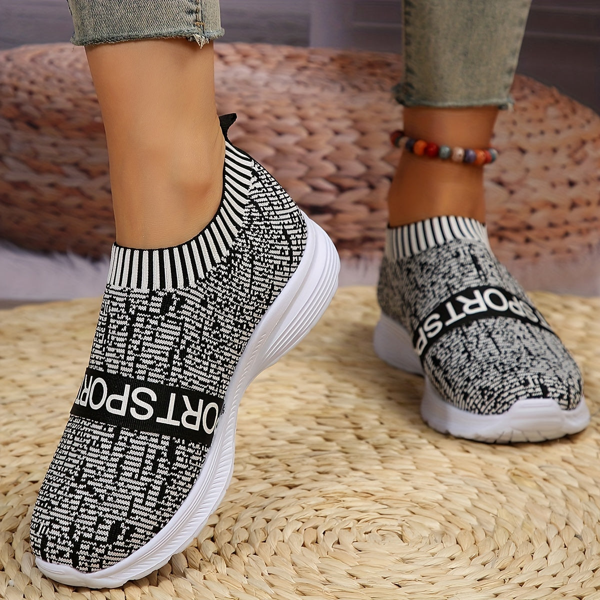 Women's Knit Slip On Sneakers Lightweight Outdoor Shoes