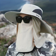 Men Large Brim Sunshade Hat With Face Scarf for Outdoor Activities