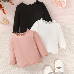 Baby Girl's Ribbed Knit Long Sleeved T-shirt 3pcs Set