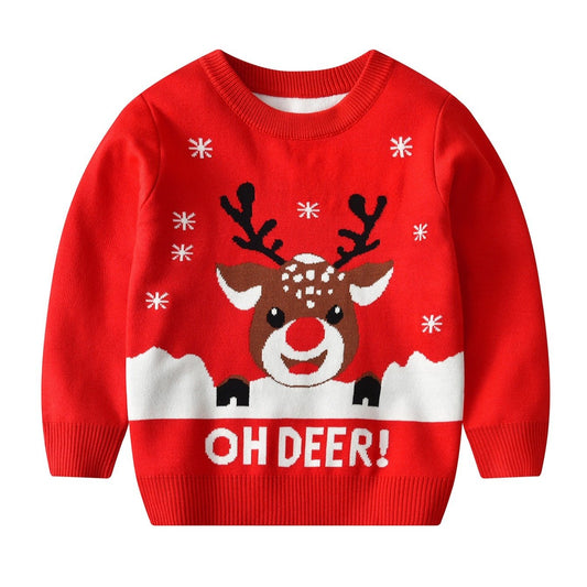 Boys Elk Print Knit Pullover Sweater Christmas Clothing