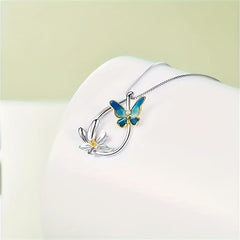 Butterfly & Flower Pendant Necklace Jewelry Gift for Girls