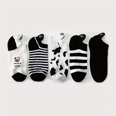 10 Pairs Cute Cartoon Cow Print Ankle Socks for Women