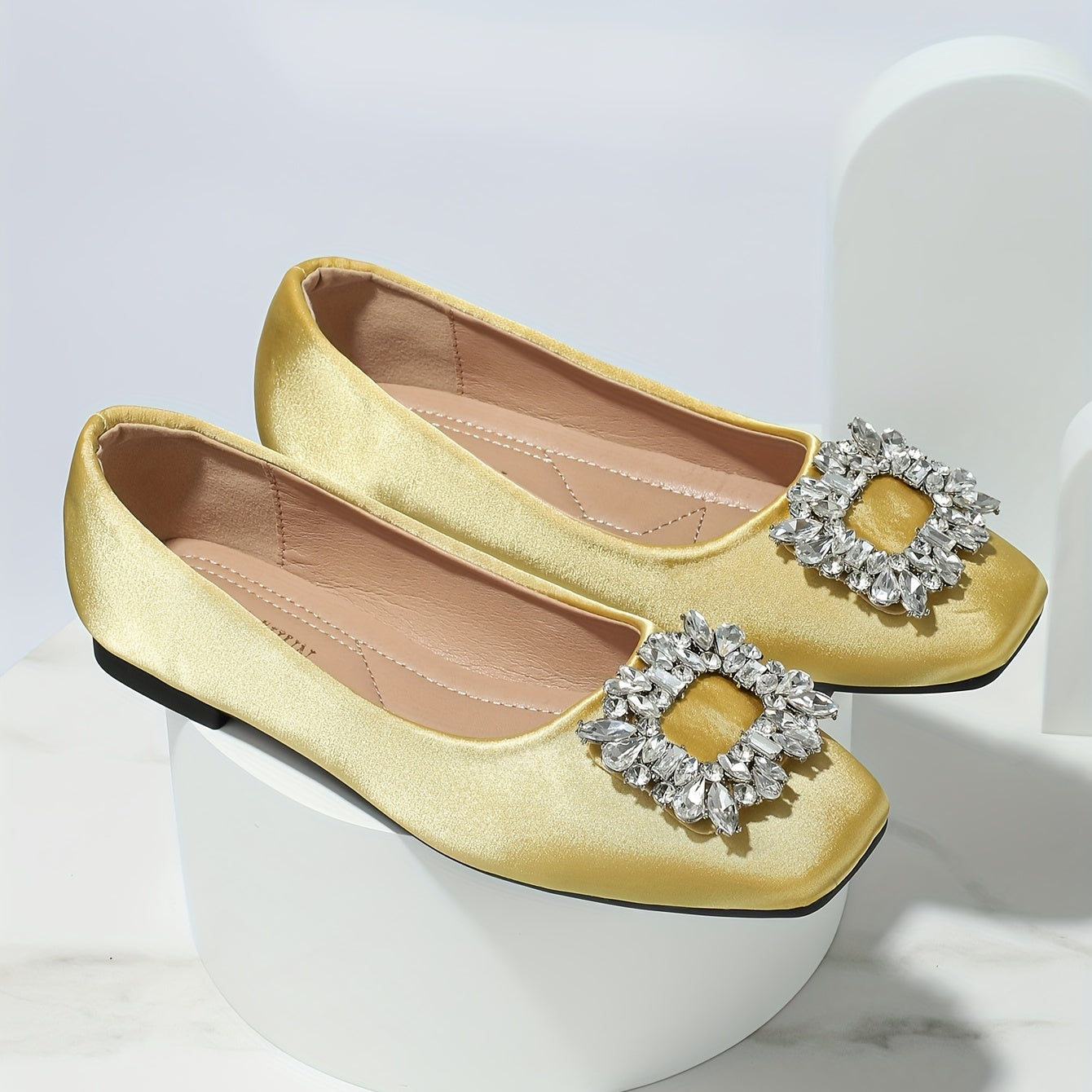 Women's Rhinestone Buckle Square Toe Dress Shoes Lightweight Slip On Shoes