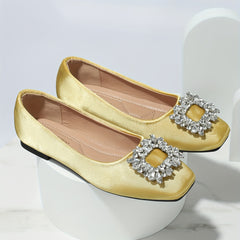 Women's Rhinestone Buckle Square Toe Dress Shoes Lightweight Slip On Shoes