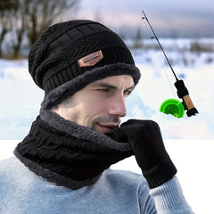 2pcs Unisex Winter Warm Knitted Hat Neck Scarf Touch Screen Gloves