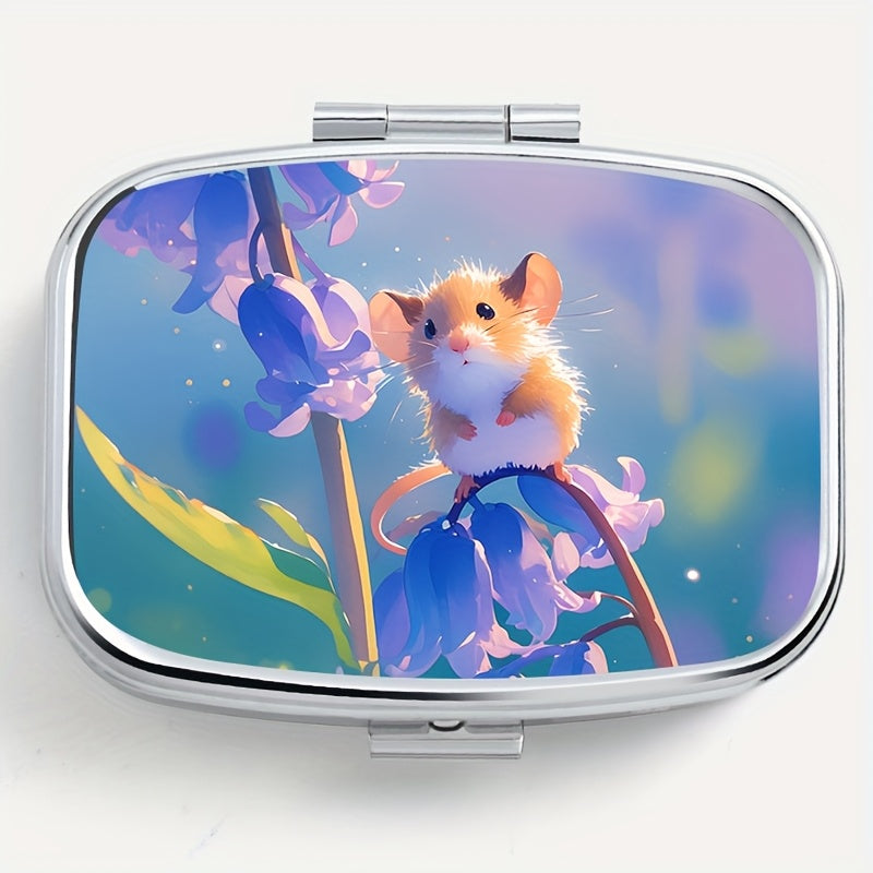 Charming Mouse Print Square Pill Box with 2 Compartments