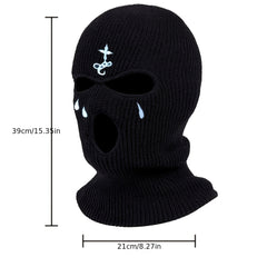 3-Hole Embroidery Mask Hat Outdoor Sunscreen Warm Beanie