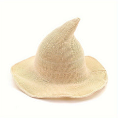Adult Winter Witch Hat Fisherman Pointed Top Knitted Halloween Wizard Hat