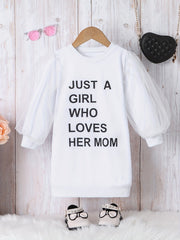 Girls' Letter Print Mesh Long Sleeve Dress - Party Holiday Outing