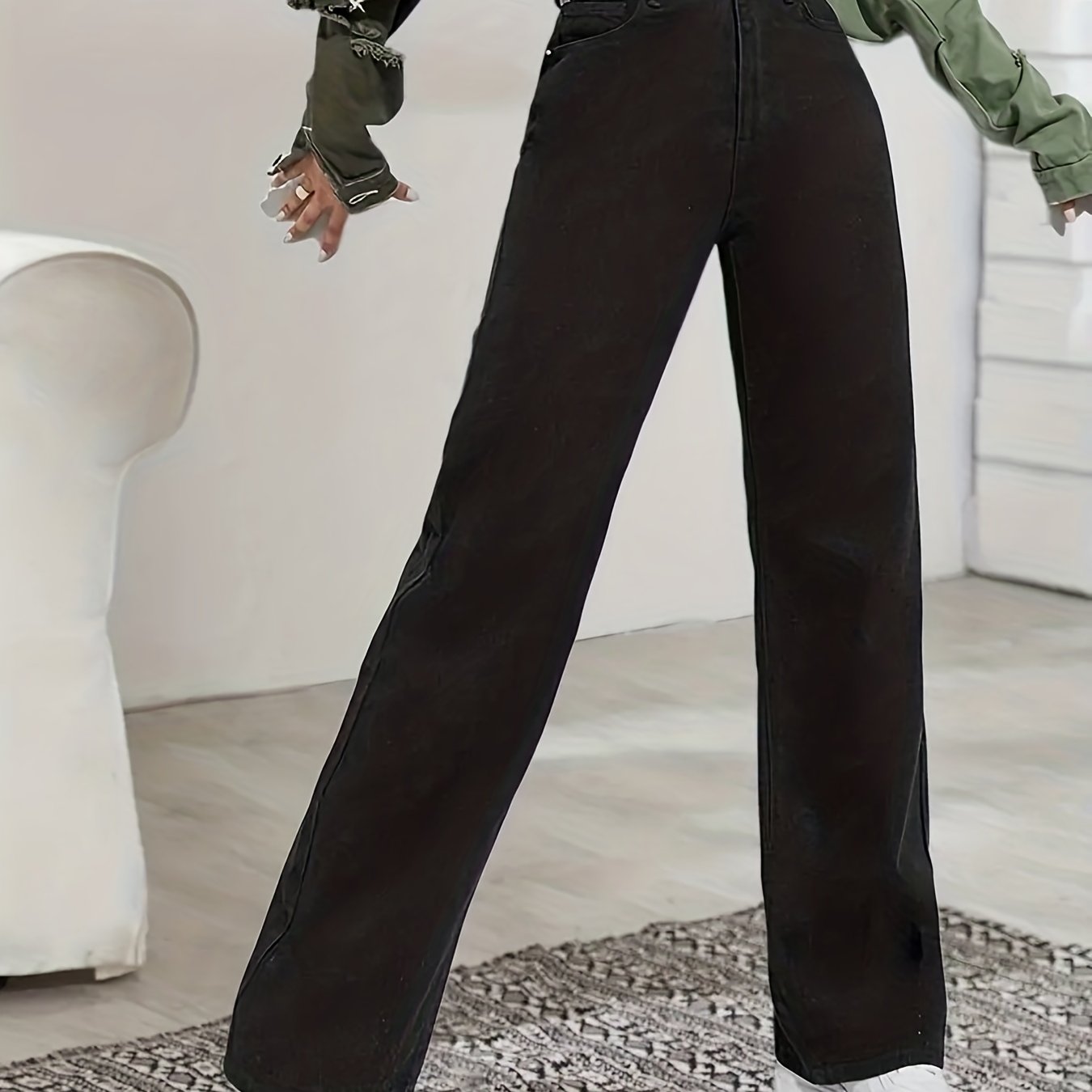 Baggy Straight Jeans Mid Waist Non Stretch Denim Pants Women's Clothing