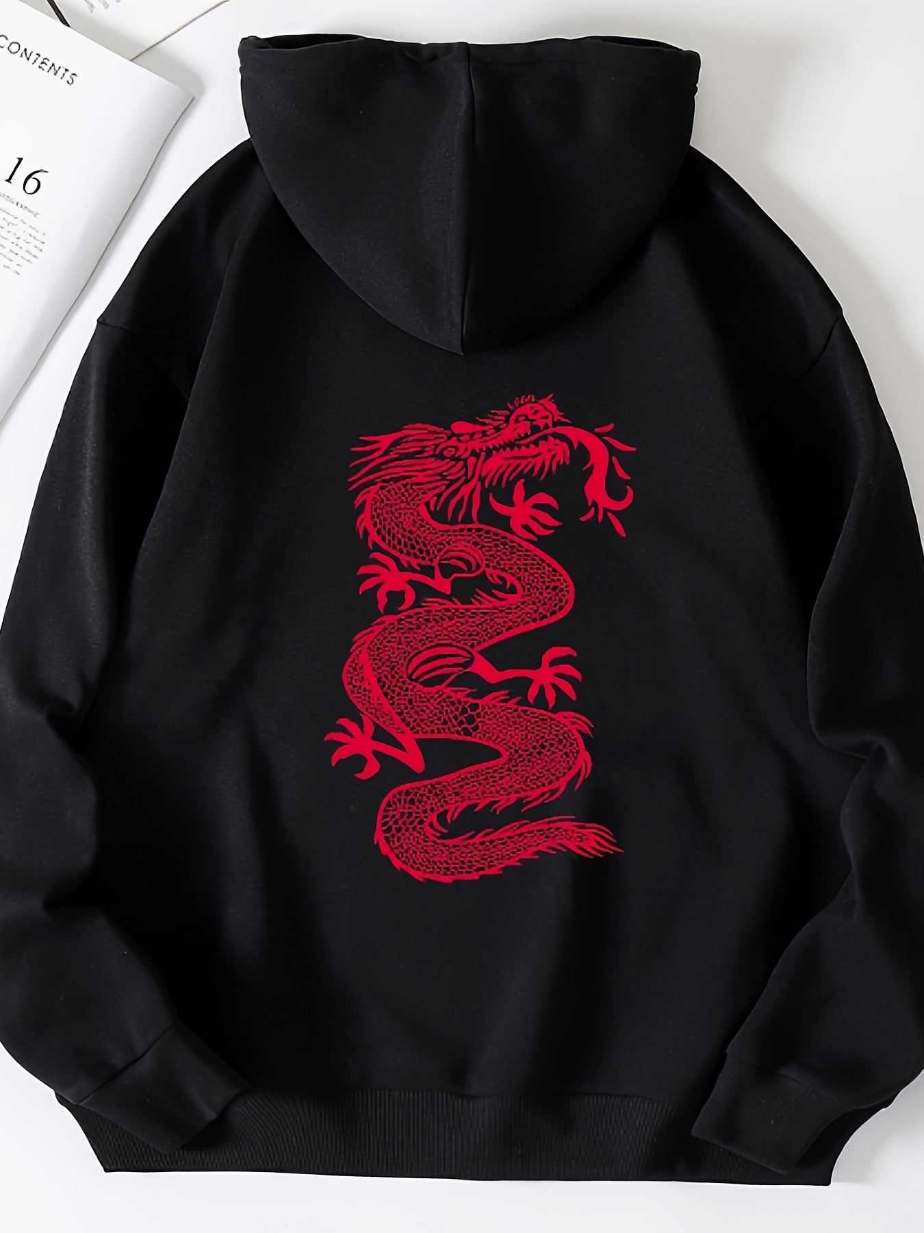 Dragon Print Hooded Sweater with Kangaroo Pocket