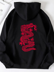 Dragon Print Hooded Sweater with Kangaroo Pocket