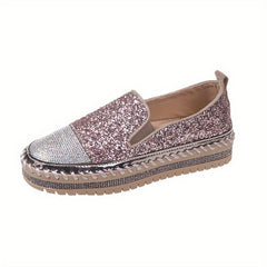 Glitter Sequins Platform Slip On Sneakers with Rhinestone Decor