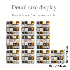 10pcs 10 Mosaic Tile Sticker PVC Wallpaper Kitchen Bathroom Decoration