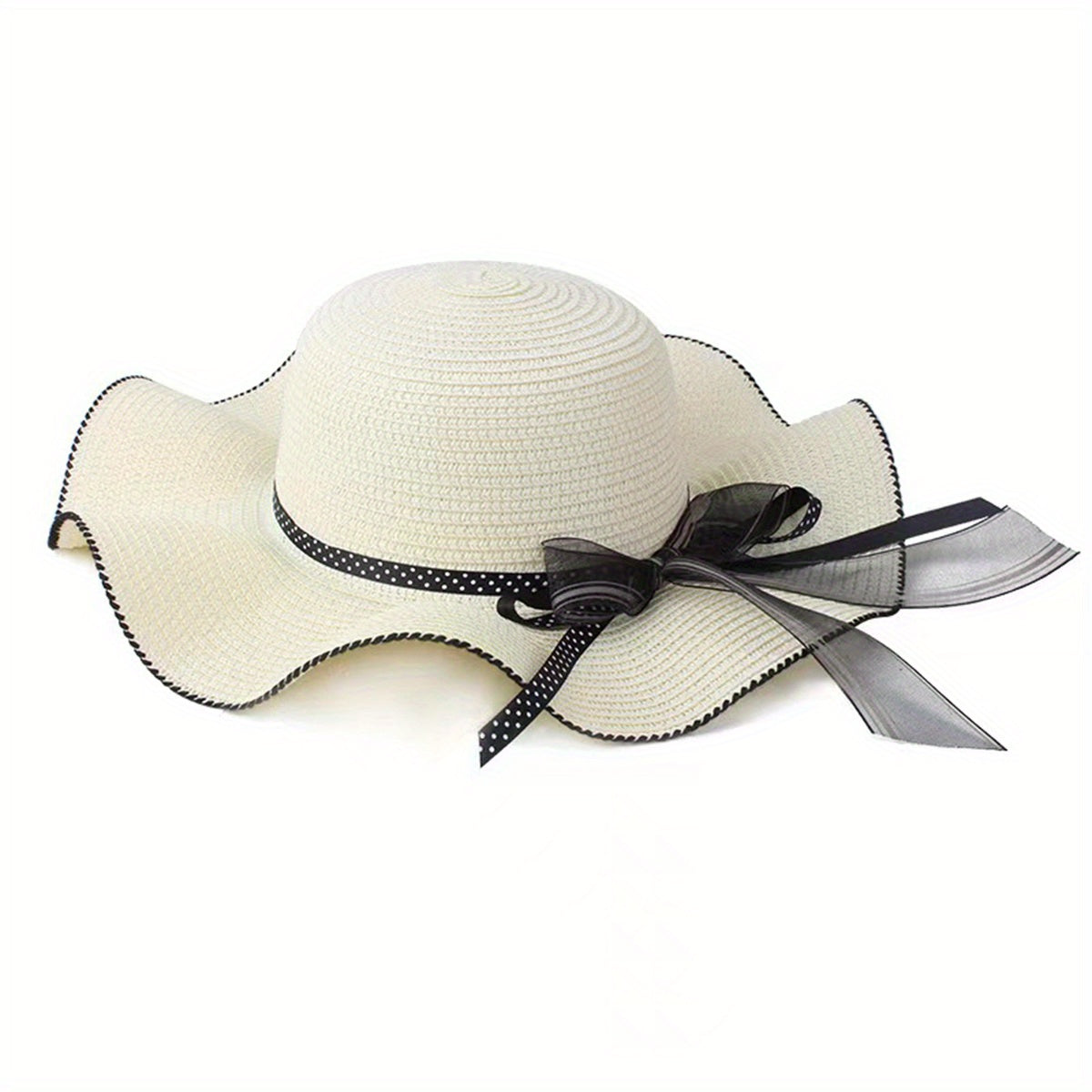 Wide Brim Sun Hat with Floppy Ruffles French Style Straw Hat for Women