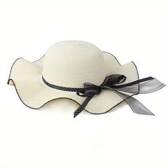 Wide Brim Sun Hat with Floppy Ruffles French Style Straw Hat for Women