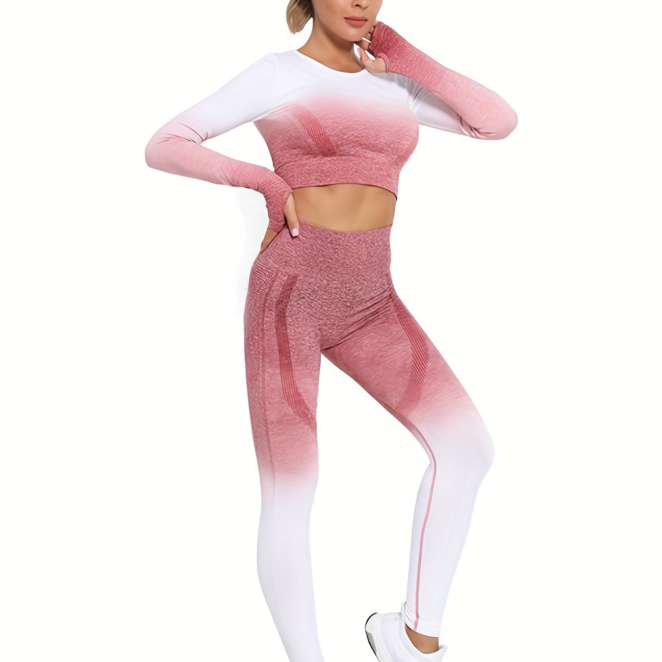 Gradient Long Sleeve Top & High Stretch Leggings Set