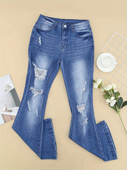 Solid Ripped High Rise Flared Leg Jeans