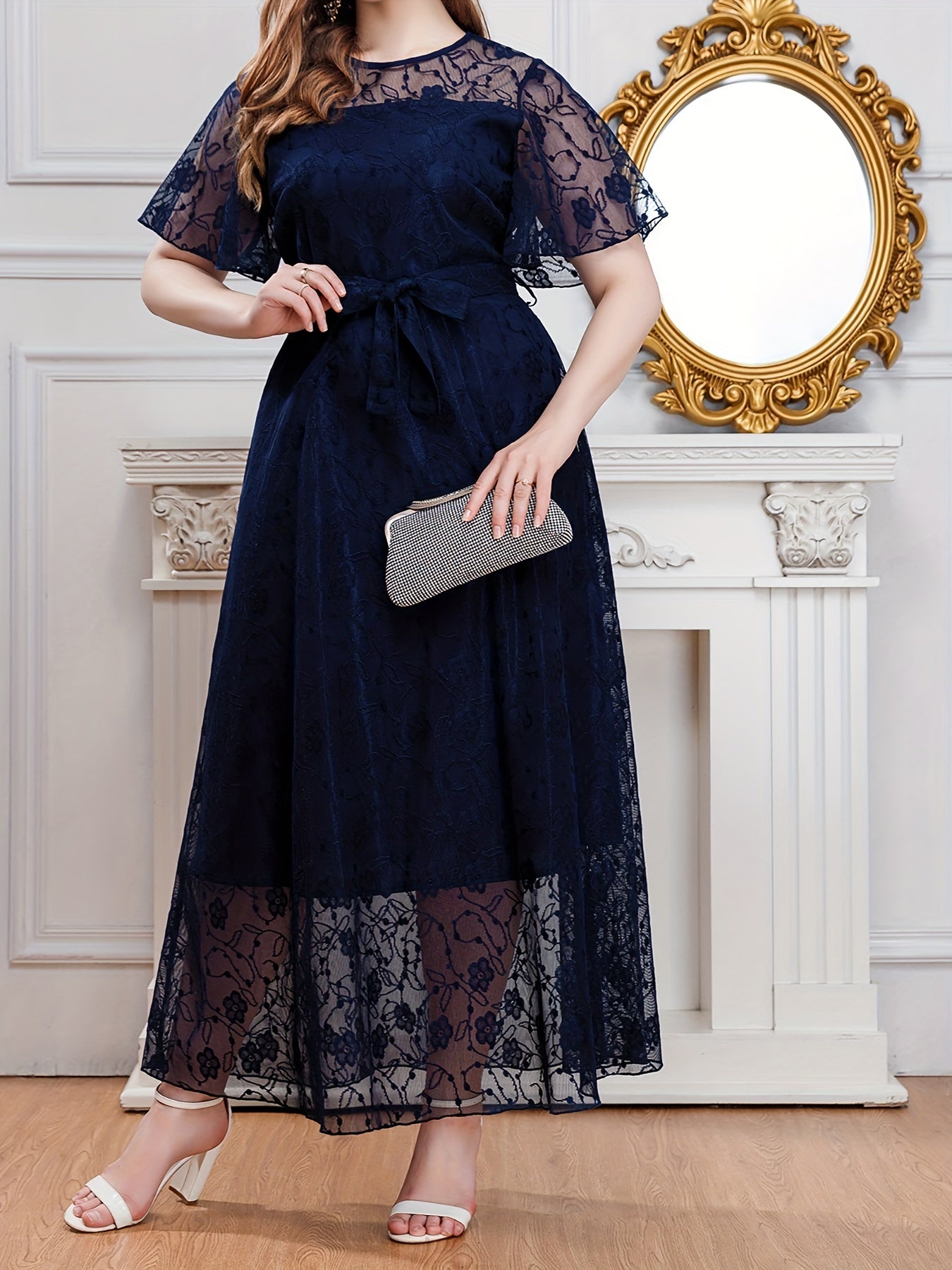 Bridesmaid Dress Solid Lace Maxi Evening Formal Dress