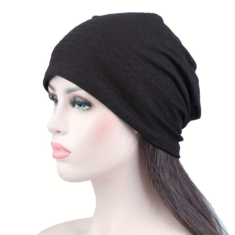 Slouch Striped Beanie Solid Elastic Head Wrap Women Turban Cap