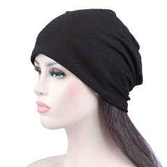 Slouch Striped Beanie Solid Elastic Head Wrap Women Turban Cap
