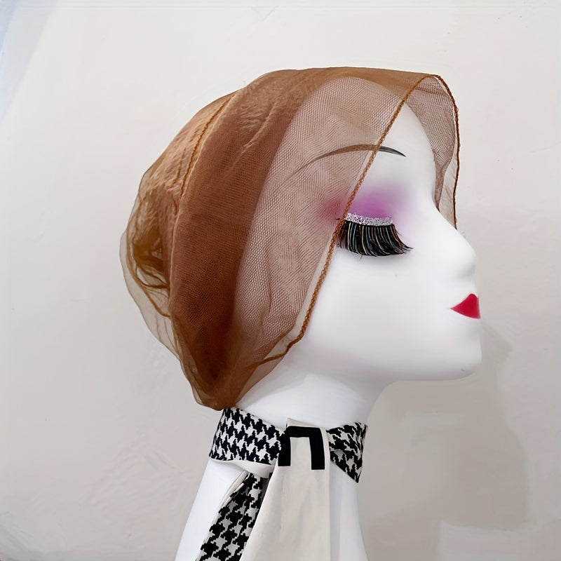 Soft Solid Mesh Turban Cap Pleated Mesh Breathable Head Wrap Elastic Beanie