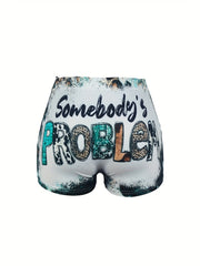 Sexy Letter Print Skinny Shorts for Women