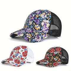 Colorful Flower Print Baseball Cap Boho Mesh Sun Hat