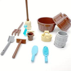 12pcs Cleaning Toy Blocks Set DIY Mini Utensils Cups Bottles Wooden Bu