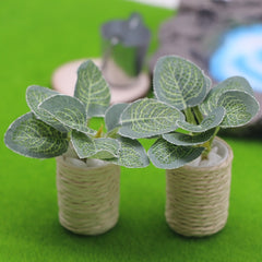 Artificial Eucalyptus Fiddle Leaf Fig Plant Pot for Dollhouse or Terrarium Decor