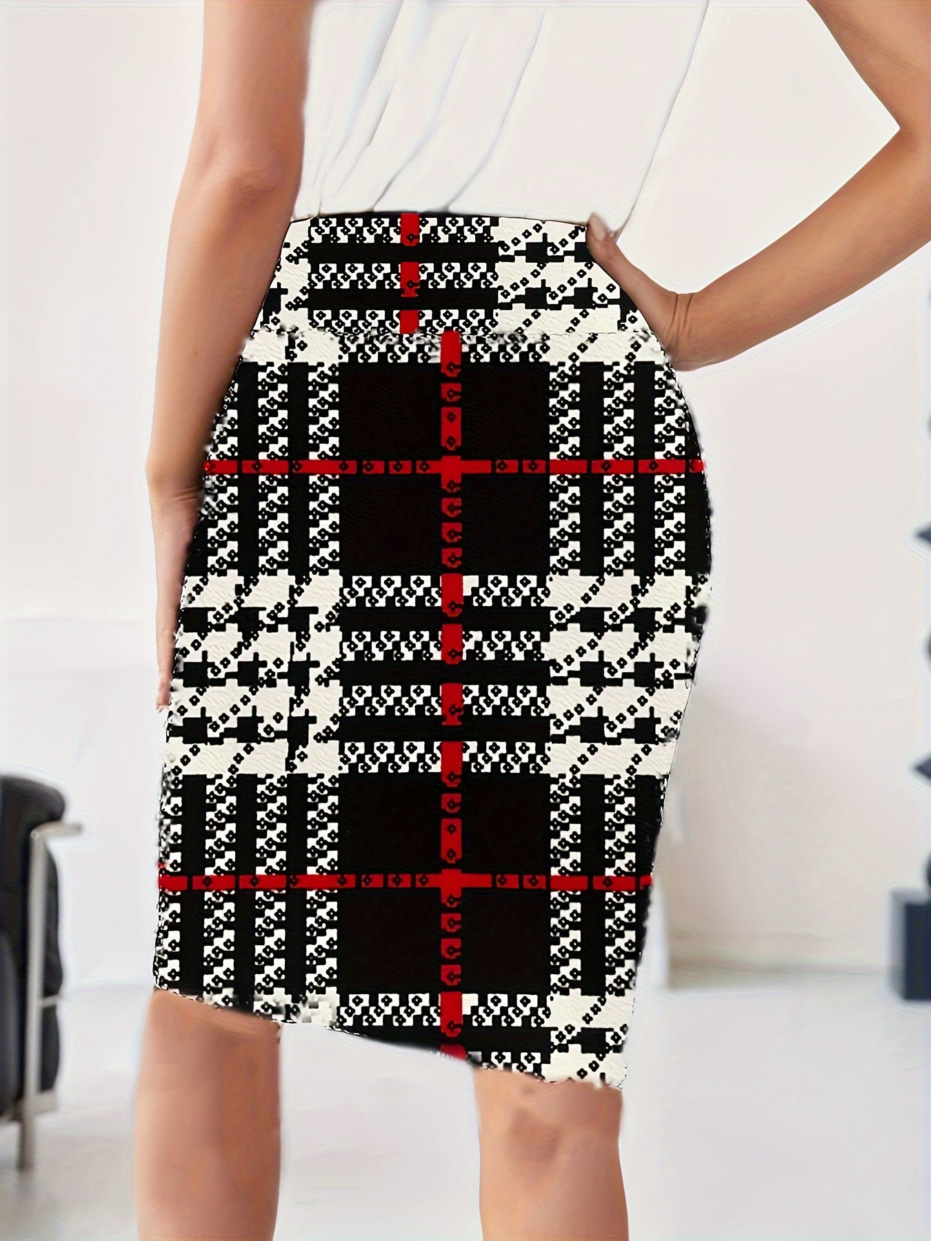 Plaid Print High Waist Pencil Skirt