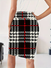 Plaid Print High Waist Pencil Skirt