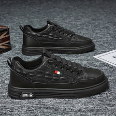 Men's Solid PU Leather Skate Shoes Lace Up Comfy Non Slip Stree Style Sneakers