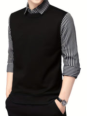 Retro Stripe Shirt Men's Casual Knitwear Long Sleeve Top Fall Winter