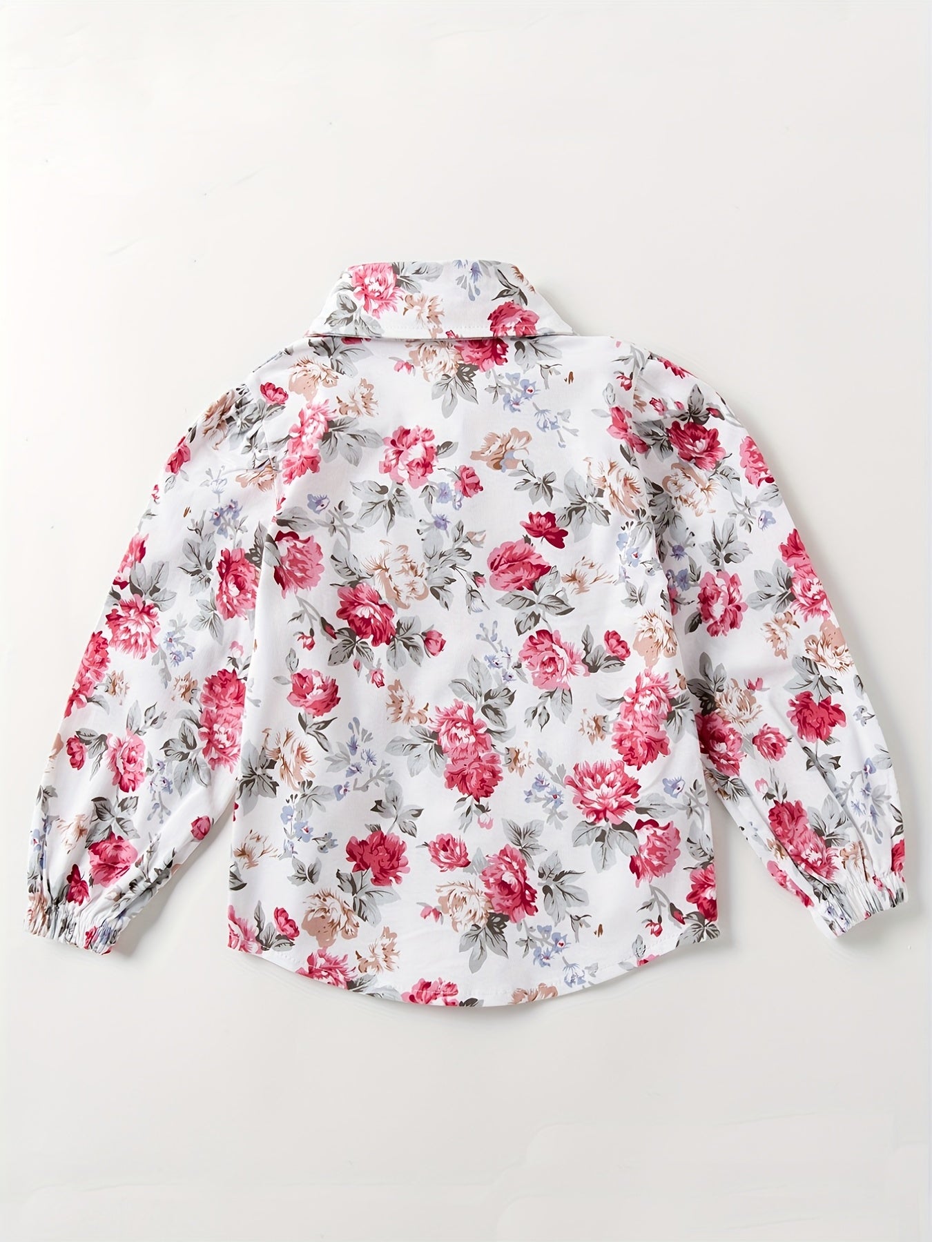 Girls Floral Lapel Shirt Elastic Cotton Top
