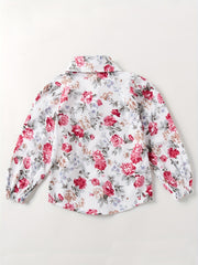 Girls Floral Lapel Shirt Elastic Cotton Top
