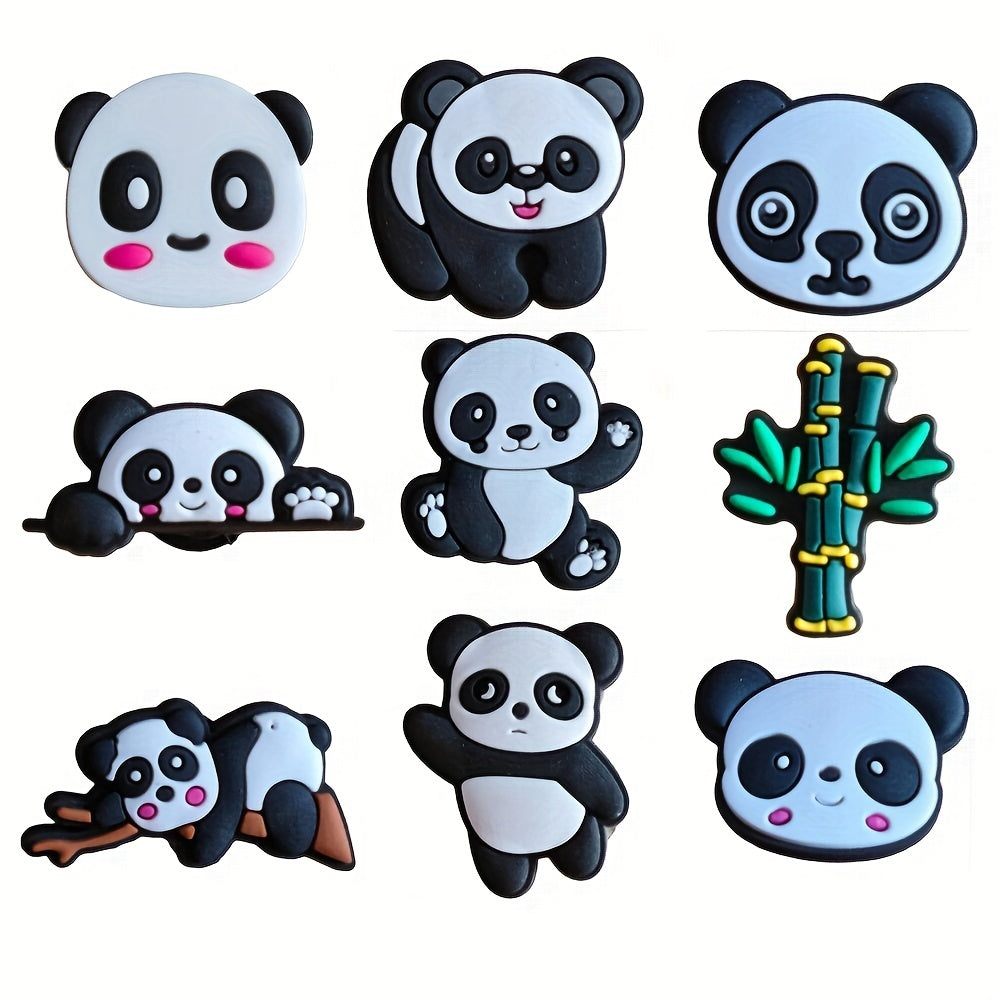 9pcs Panda Theme Shoes Decoration Charms For Clogs Jigs Bubble Slides Sandals