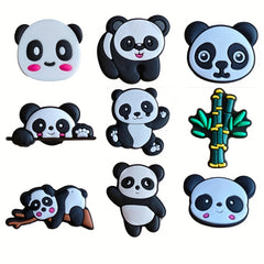 9pcs Panda Theme Shoes Decoration Charms For Clogs Jigs Bubble Slides Sandals
